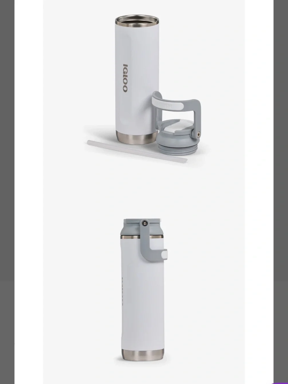Set of 2: Igloo White Travel Bottle with Gray Flip Lid